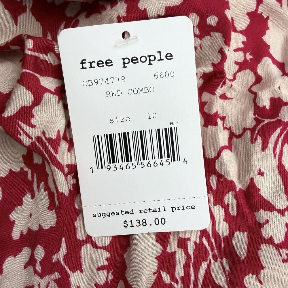 Free People Ohh La La Red Floral Bias Cut Midi Dress Red Sleeveless Size 10 $138 - Picture 7 of 9